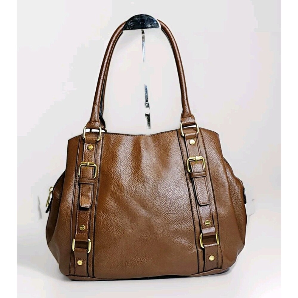 Large Expandable Brown Faux Leather Tote Belted - Bedford Style Carry - All Bag